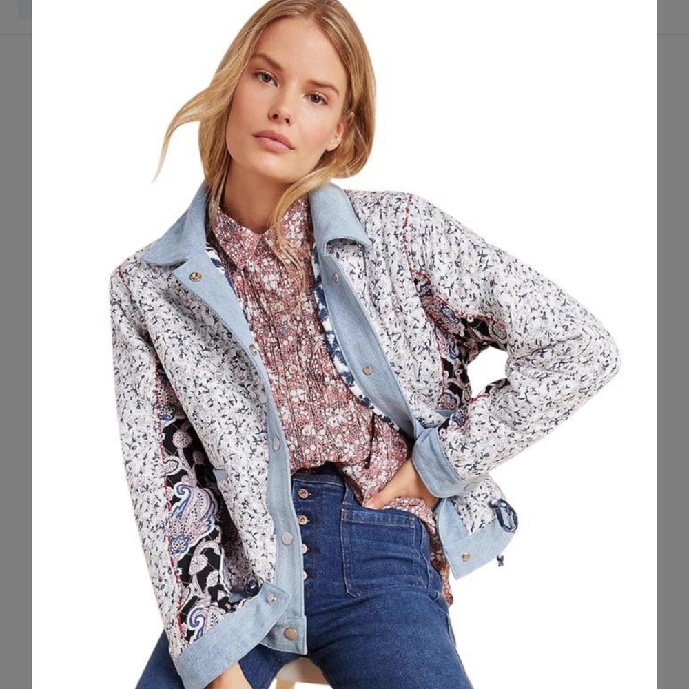 ✅Anthropologie Multicolor Blanknyc Denim-trimmed Reversible Patchwork Jacket
